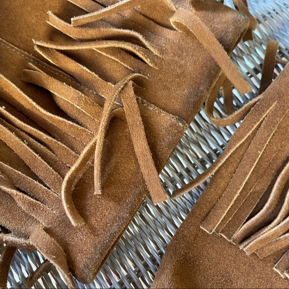 Minnetonka brown fringe suede mid calf boots vintage 90’s size 8.5 used - Picture 4 of 9